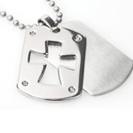 Cut-out Cross on Stainless Steel Dog tags w/chain